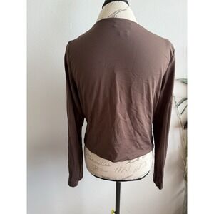 Babaton Contour V Neck Long Sleeve Fitted Crop Top In Brown. Woman's Size 2XL